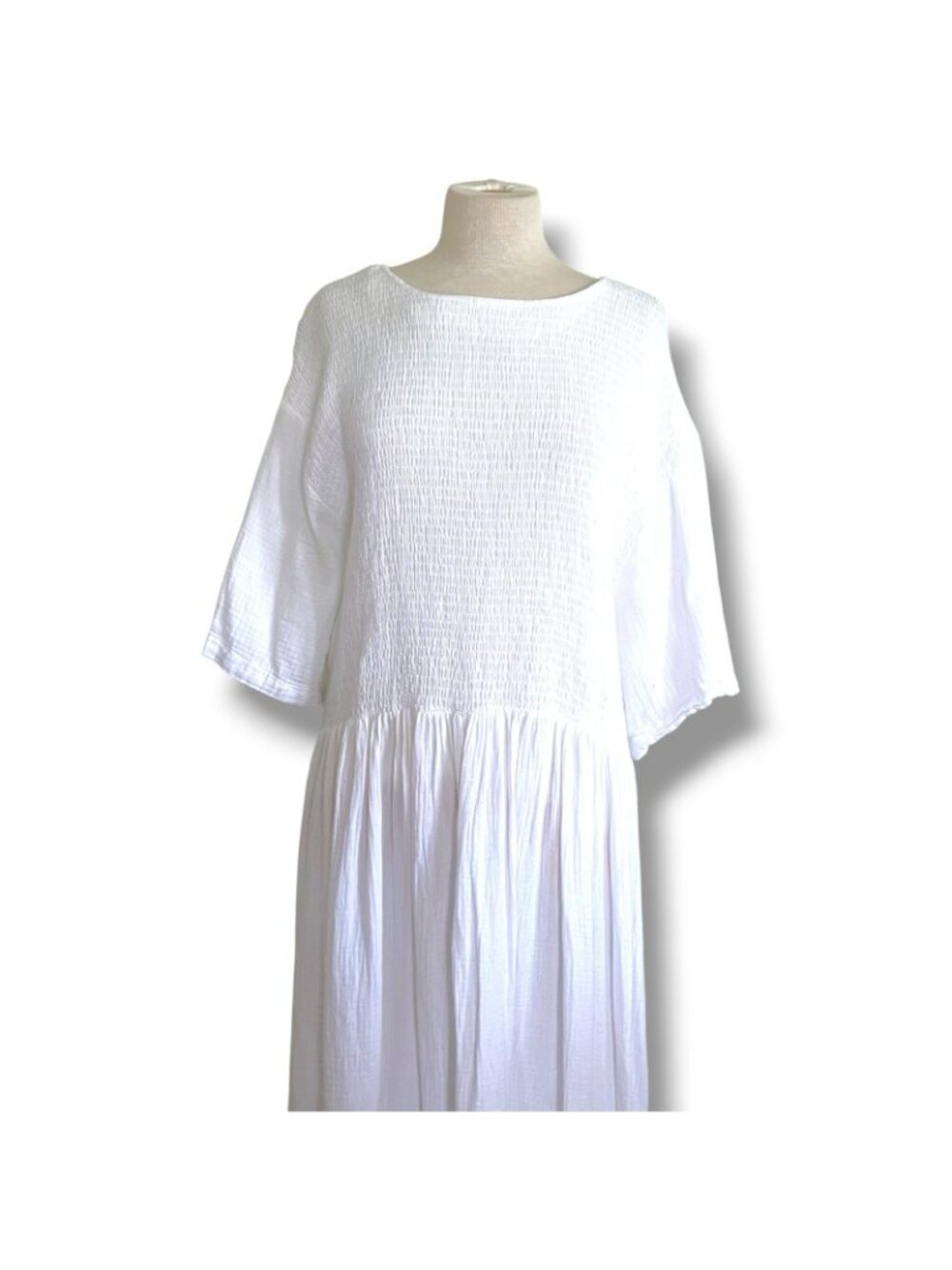 Shiny By Nature Womens Midi Dress 5XL White Cotton Gauze Smocked Minimalist - Picture 3 of 10